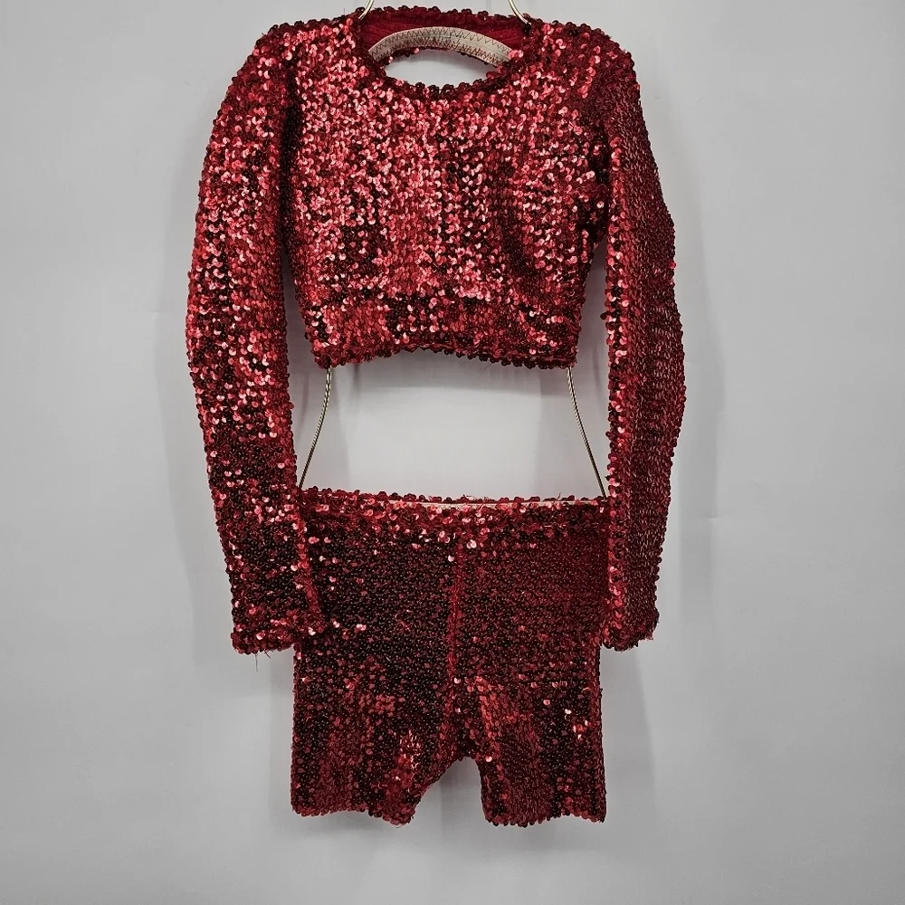 Custom Made‎ Red Sequin Two-Piece Set Girls